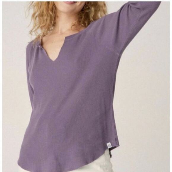 Daydreamer Medium Lavender Waffle Knit Notch Neck Thermal Top Long Sleeve New - Picture 1 of 10